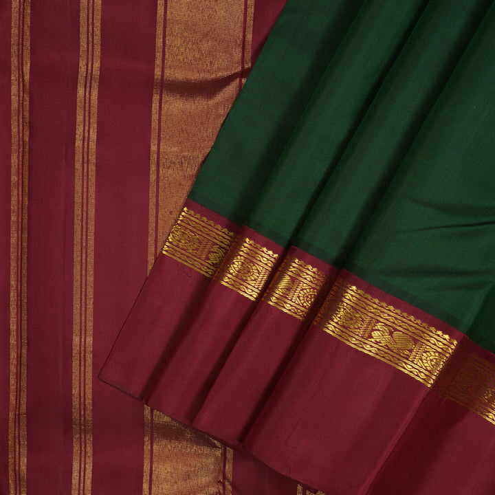 Hayagrivas Handloom Bottle Green Kanjivaram Silk Saree with Maroon Border KBE2172A10-1