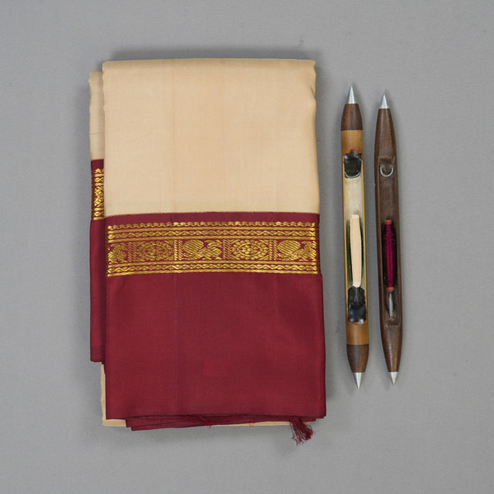 Hayagrivas Handloom Sandal Kanjivaram Silk Saree with Maroon Border KBE2172A10-2