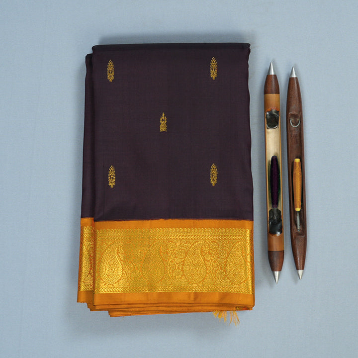 Hayagrivas Handloom Wine Kanjivaram Silk Saree with Golden Orange Border KBE2173A3-1