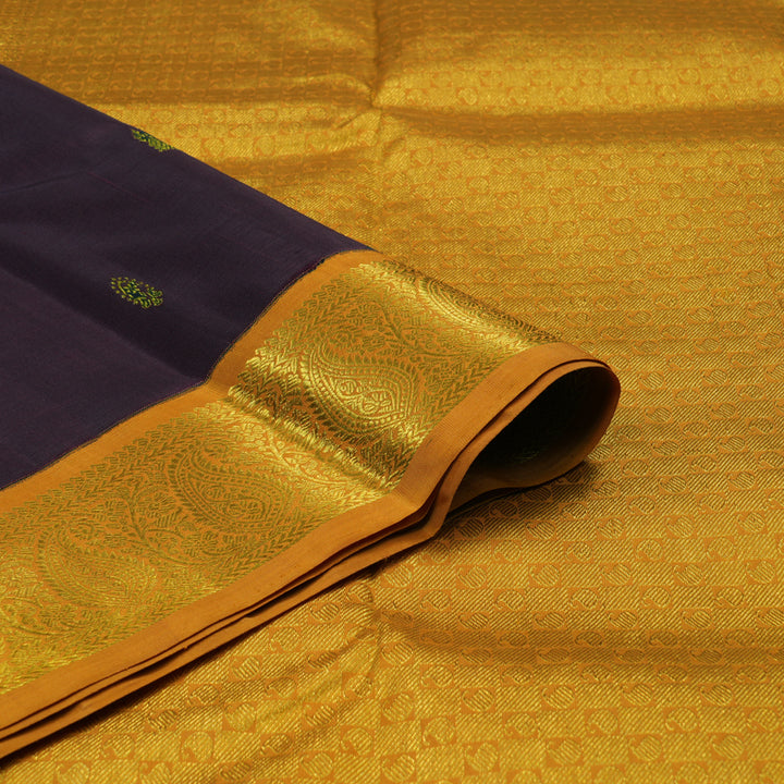 Hayagrivas Handloom Wine Kanjivaram Silk Saree with Golden Orange Border KBE2173A3-1