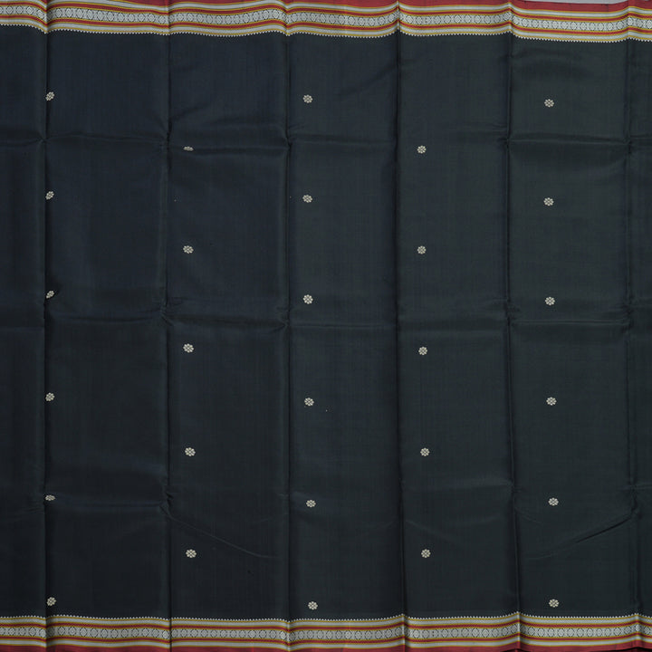 Hayagrivas Handloom Black Kanjivaram Silk Saree with Maroon Border KBE2174A1-1