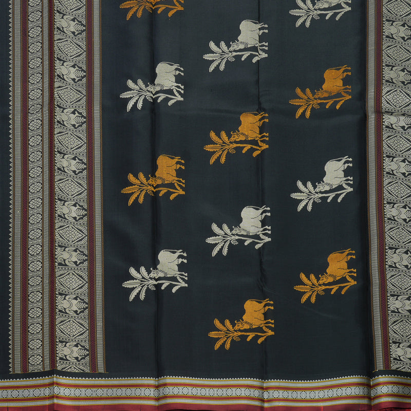 Hayagrivas Handloom Black Kanjivaram Silk Saree with Maroon Border KBE2174A1-1