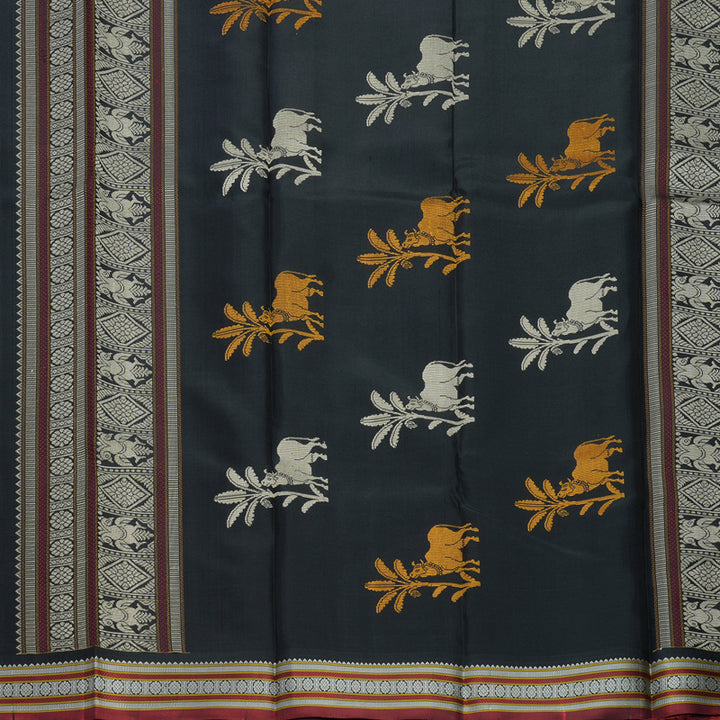 Hayagrivas Handloom Black Kanjivaram Silk Saree with Maroon Border KBE2174A1-1