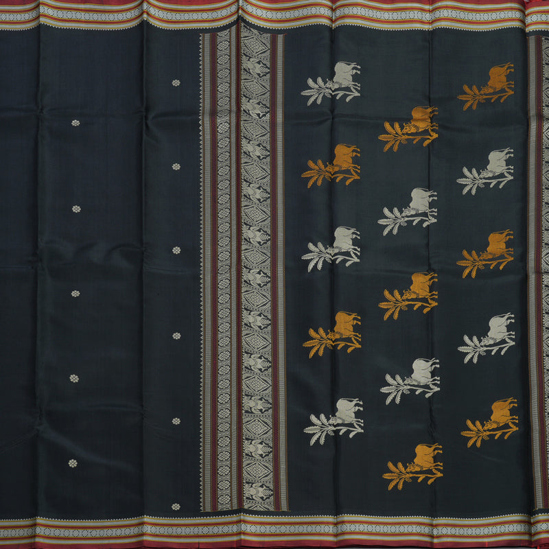 Hayagrivas Handloom Black Kanjivaram Silk Saree with Maroon Border KBE2174A1-1