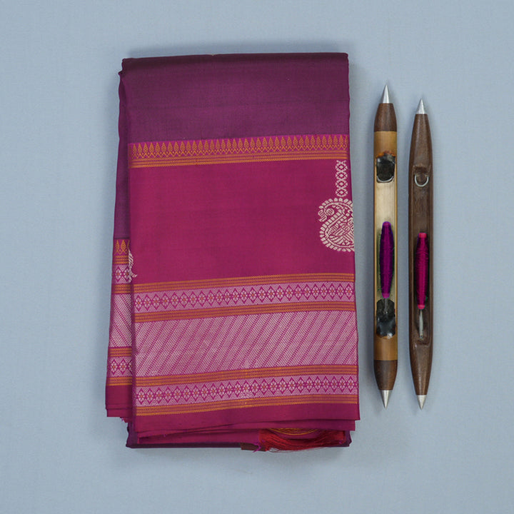 Hayagrivas Handloom Purple Kanjivaram Silk Saree with Magenta Border KBE2174A2-4