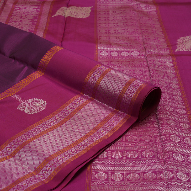 Hayagrivas Handloom Purple Kanjivaram Silk Saree with Magenta Border KBE2174A2-4