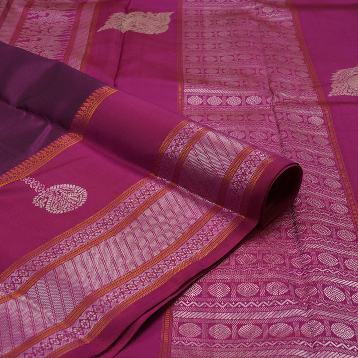 Hayagrivas Handloom Purple Kanjivaram Silk Saree with Magenta Border KBE2174A2-4