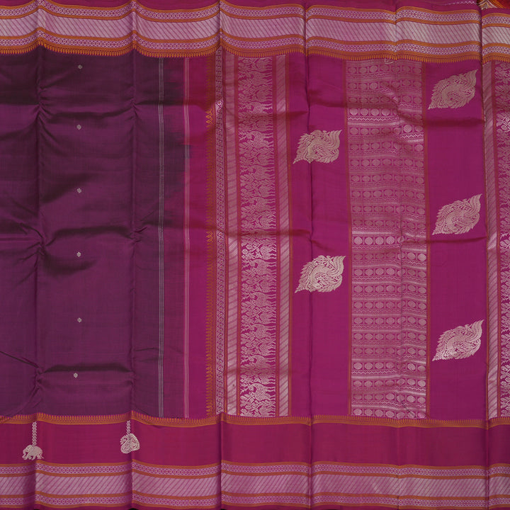 Hayagrivas Handloom Purple Kanjivaram Silk Saree with Magenta Border KBE2174A2-4