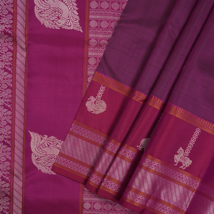 Hayagrivas Handloom Purple Kanjivaram Silk Saree with Magenta Border KBE2174A2-4