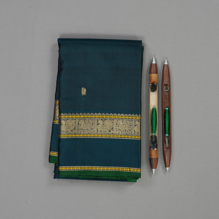 Hayagrivas Handloom Peacock Green Kanjivaram Silk Saree KBE2174A2-6