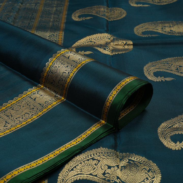 Hayagrivas Handloom Peacock Green Kanjivaram Silk Saree KBE2174A2-6