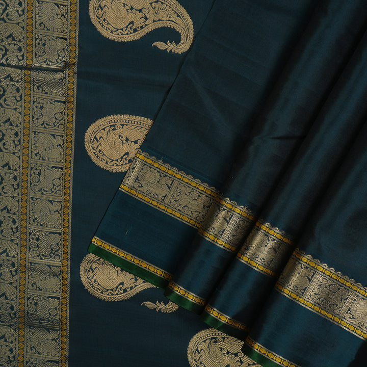Hayagrivas Handloom Peacock Green Kanjivaram Silk Saree KBE2174A2-6