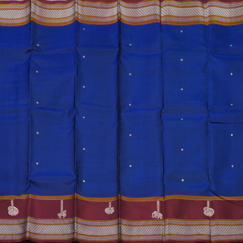 Hayagrivas Handloom Peacock Blue Kanjivaram Silk Saree with Araku Maroon Border KBE2174A2-7