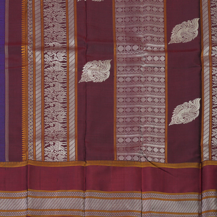 Hayagrivas Handloom Peacock Blue Kanjivaram Silk Saree with Araku Maroon Border KBE2174A2-7