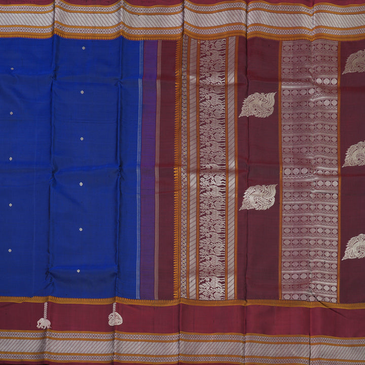 Hayagrivas Handloom Peacock Blue Kanjivaram Silk Saree with Araku Maroon Border KBE2174A2-7