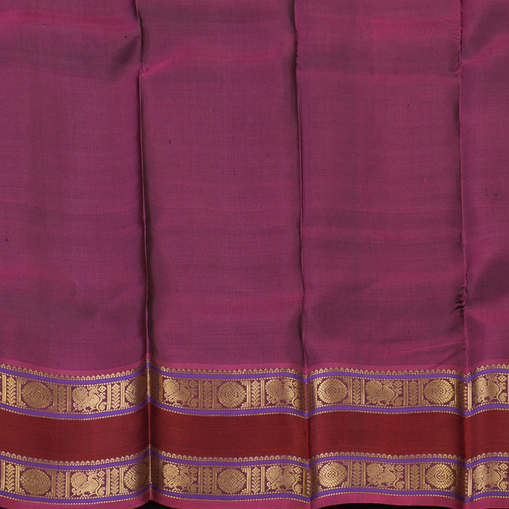 Hayagrivas Handloom Elephant Grey Kanjivaram Silk Saree with Magenta Border KBE2174A3-1