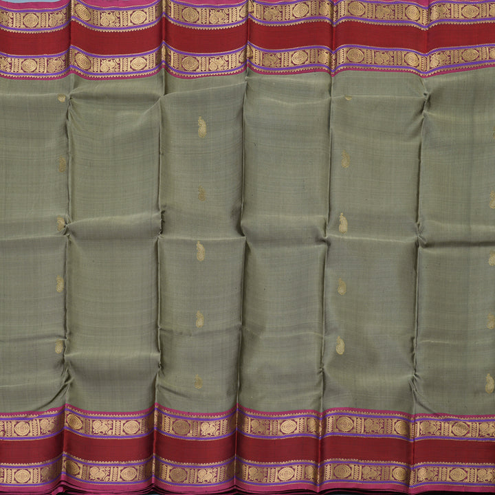 Hayagrivas Handloom Elephant Grey Kanjivaram Silk Saree with Magenta Border KBE2174A3-1