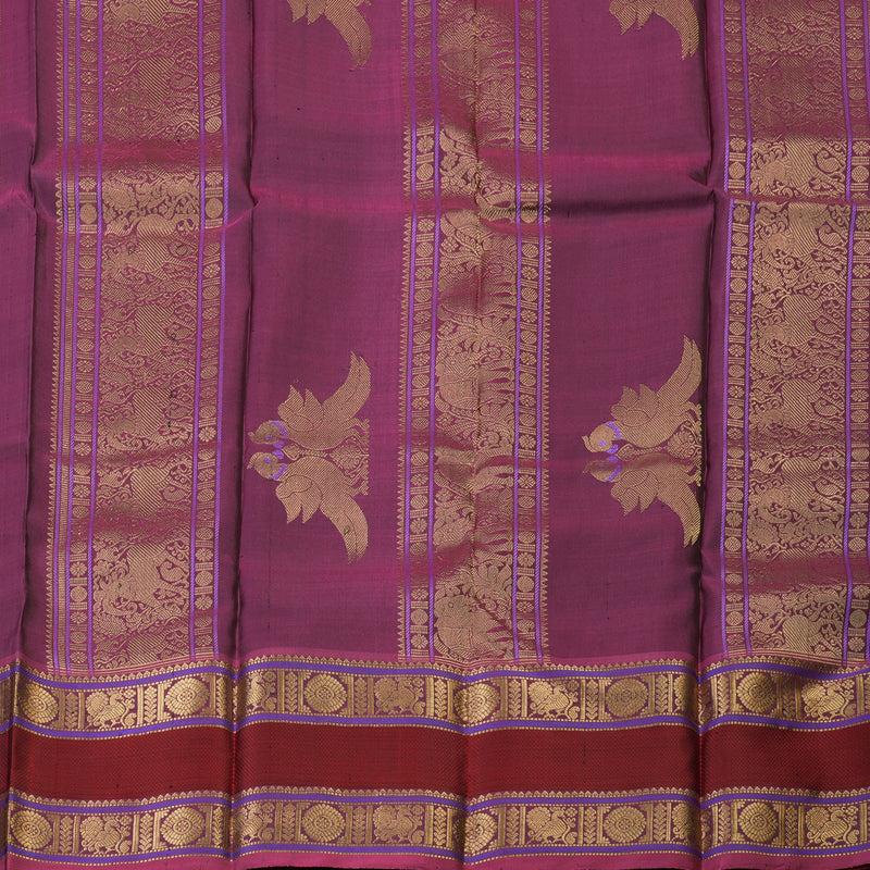 Hayagrivas Handloom Elephant Grey Kanjivaram Silk Saree with Magenta Border KBE2174A3-1