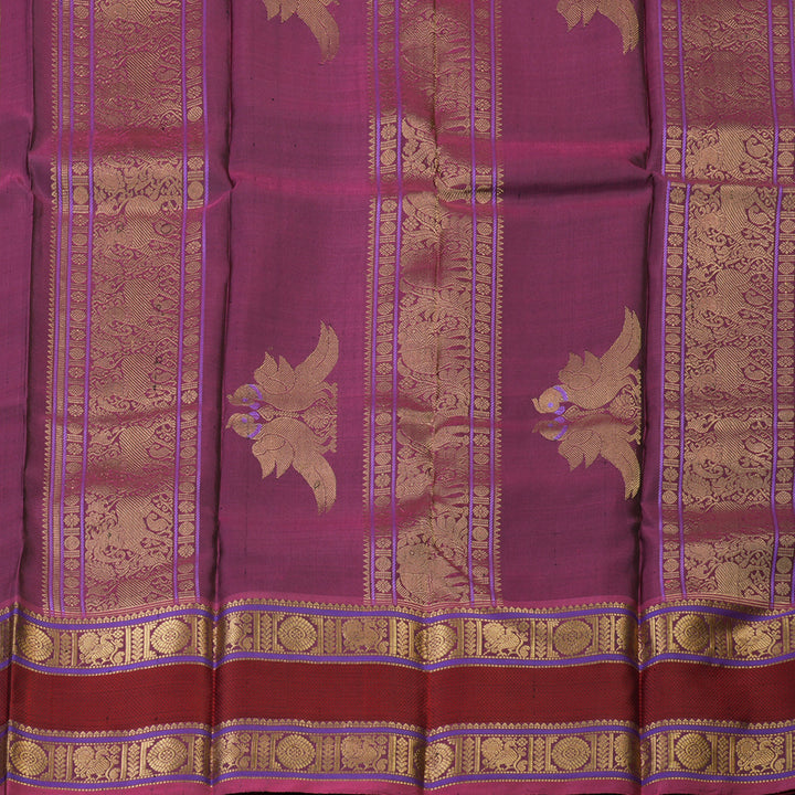 Hayagrivas Handloom Elephant Grey Kanjivaram Silk Saree with Magenta Border KBE2174A3-1