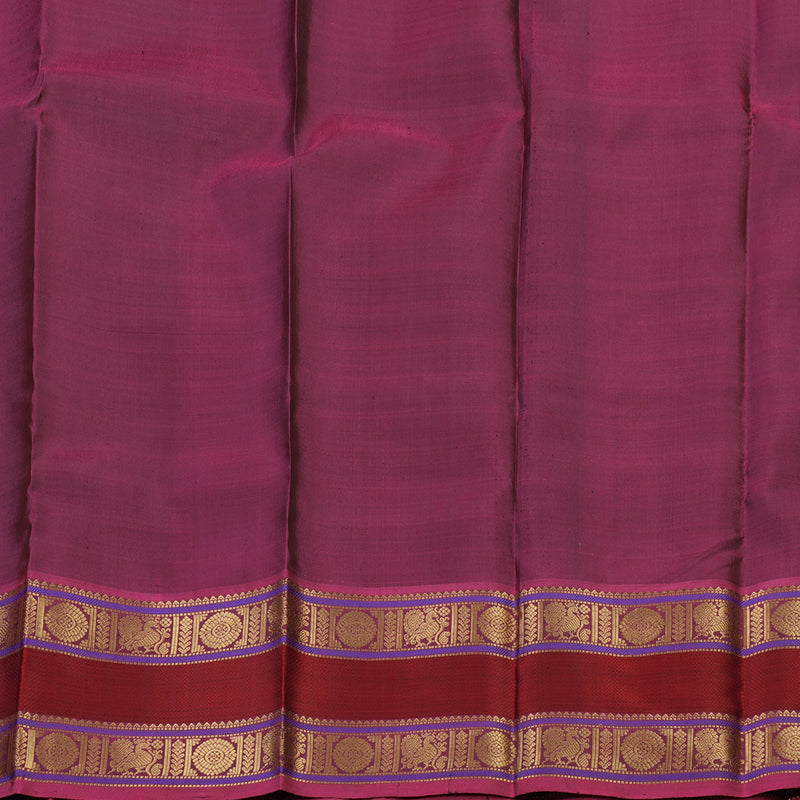 Hayagrivas Handloom Dark Bluish-Grey Kanjivaram Silk Saree with Pink Border KBE2174A3-2