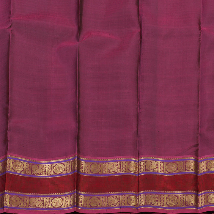 Hayagrivas Handloom Dark Bluish-Grey Kanjivaram Silk Saree with Pink Border KBE2174A3-2