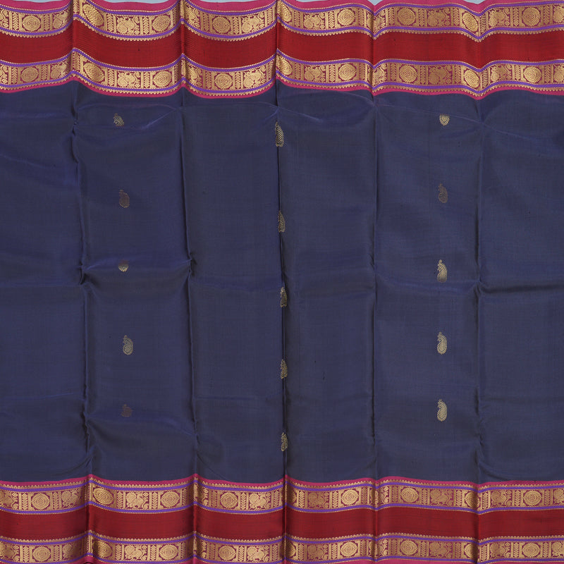 Hayagrivas Handloom Dark Bluish-Grey Kanjivaram Silk Saree with Pink Border KBE2174A3-2