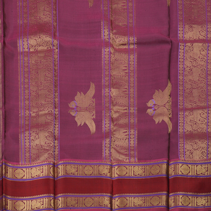 Hayagrivas Handloom Dark Bluish-Grey Kanjivaram Silk Saree with Pink Border KBE2174A3-2