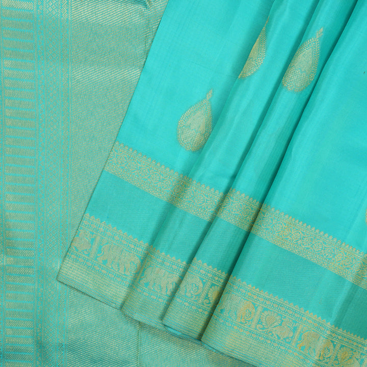 Hayagrivas Handloom Sea Blue Kanjivaram Silk Saree KBE2175A3-1