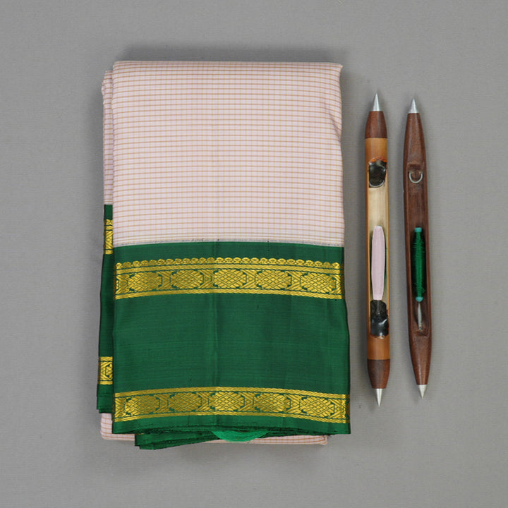 Hayagrivas Handloom Baby Pink Kanjivaram Silk Saree with Dark Green Border KBE2177A1-1