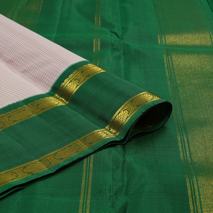 Hayagrivas Handloom Baby Pink Kanjivaram Silk Saree with Dark Green Border KBE2177A1-1