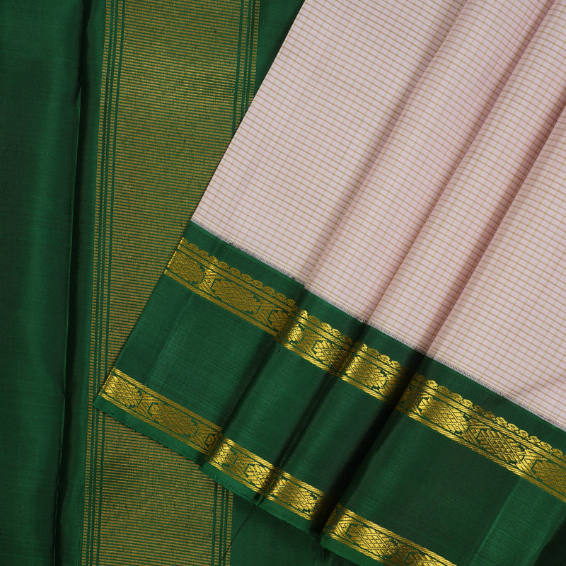 Hayagrivas Handloom Baby Pink Kanjivaram Silk Saree with Dark Green Border KBE2177A1-1