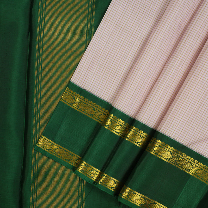 Hayagrivas Handloom Baby Pink Kanjivaram Silk Saree with Dark Green Border KBE2177A1-1