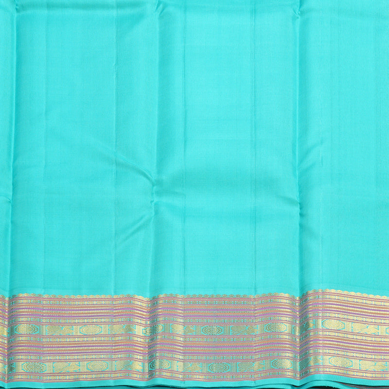 Hayagrivas Handloom Beige Kanjivaram Silk Saree with Sea Blue Border KBE2178A10-1