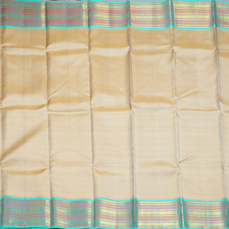 Hayagrivas Handloom Beige Kanjivaram Silk Saree with Sea Blue Border KBE2178A10-1