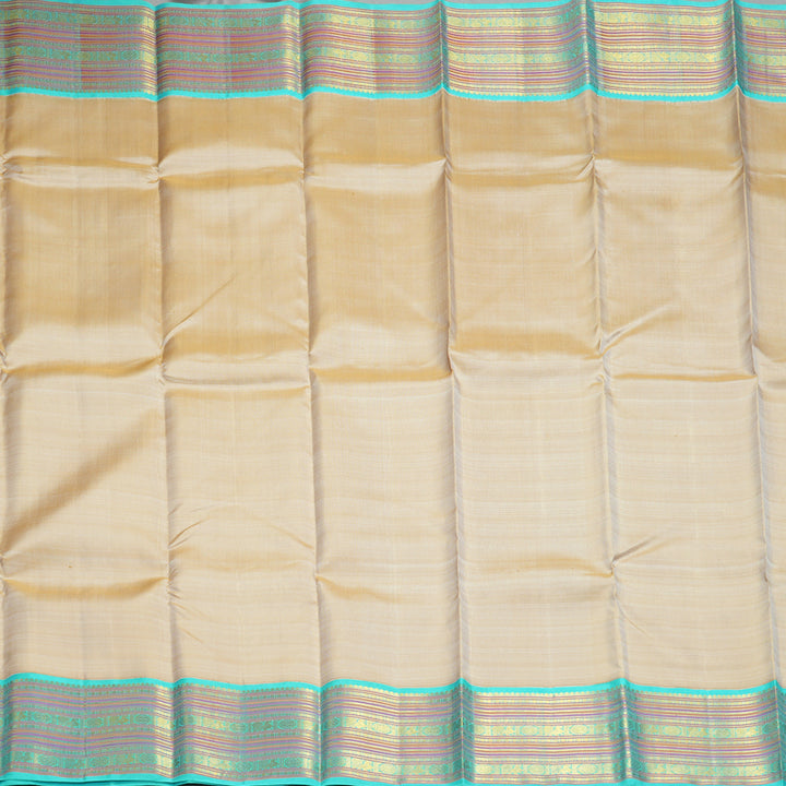Hayagrivas Handloom Beige Kanjivaram Silk Saree with Sea Blue Border KBE2178A10-1