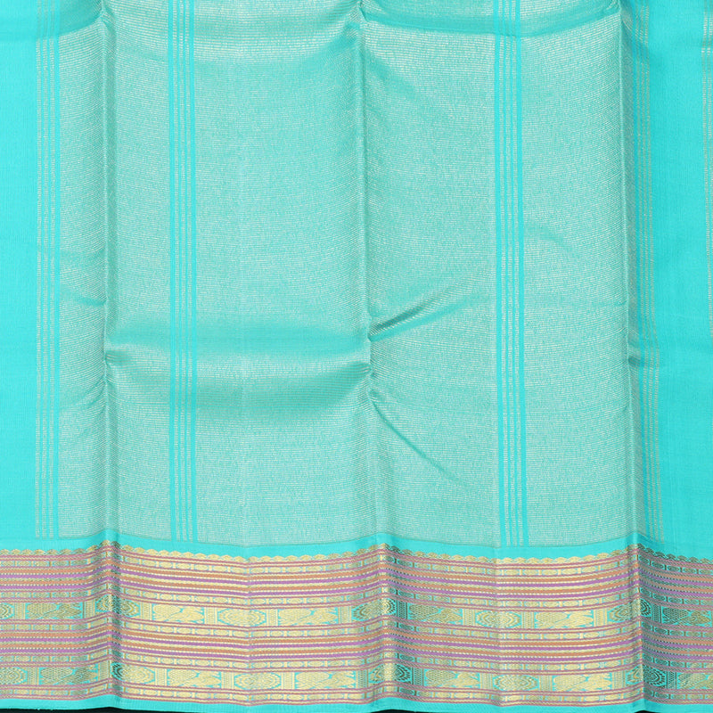 Hayagrivas Handloom Beige Kanjivaram Silk Saree with Sea Blue Border KBE2178A10-1