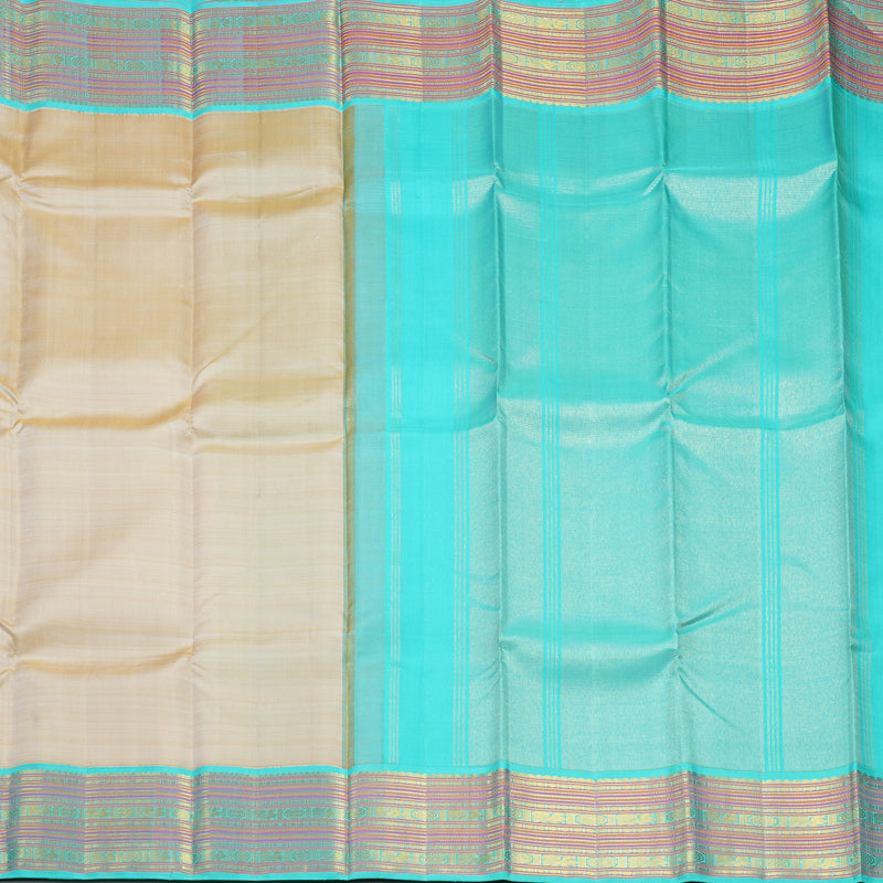 Hayagrivas Handloom Beige Kanjivaram Silk Saree with Sea Blue Border KBE2178A10-1