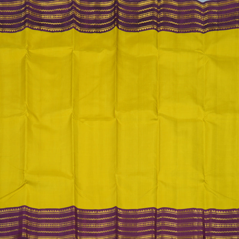Hayagrivas Handloom Lemon Yellow Kanjivaram Silk Saree with Purple Border KBE2178A3-1