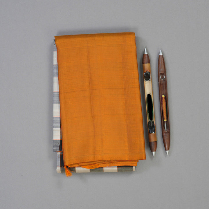 Hayagrivas Handloom Multicolour Checks Kanjivaram Silk Saree with Deep Orange Border KBE2178A4-1