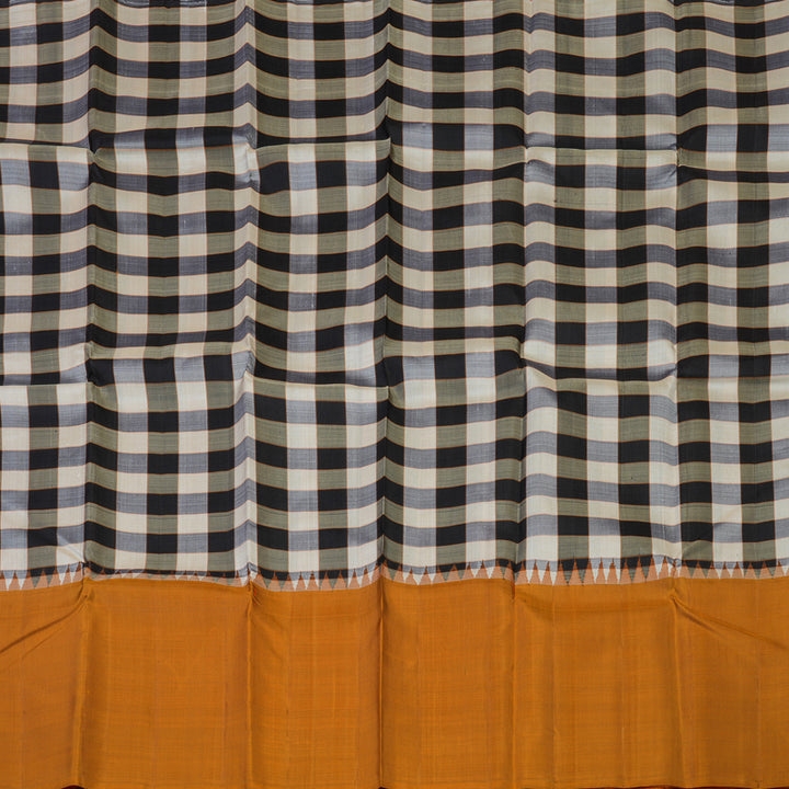 Hayagrivas Handloom Multicolour Checks Kanjivaram Silk Saree with Deep Orange Border KBE2178A4-1