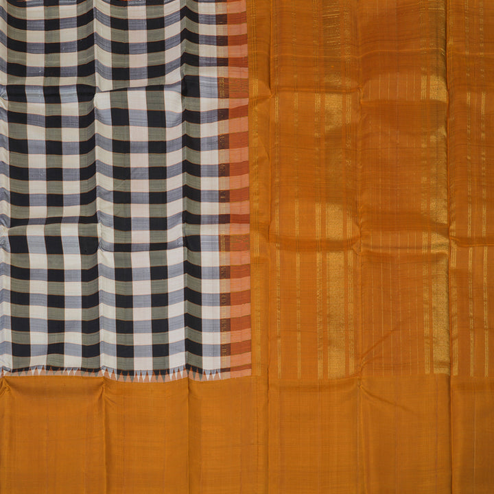 Hayagrivas Handloom Multicolour Checks Kanjivaram Silk Saree with Deep Orange Border KBE2178A4-1