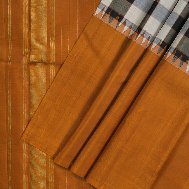 Hayagrivas Handloom Multicolour Checks Kanjivaram Silk Saree with Deep Orange Border KBE2178A4-1