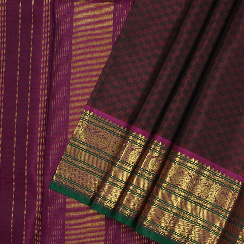 Hayagrivas Handloom Dark Maroon Kanjivaram Silk Saree with Wine Purple Border KBE2179A13-4