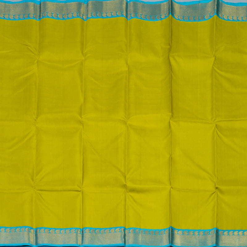 Hayagrivas Handloom Lime Green Kanjivaram Silk Saree with Sky Blue Border KBE2179A15-2