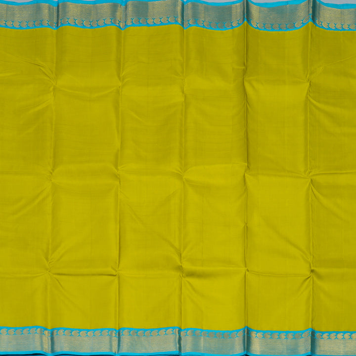 Hayagrivas Handloom Lime Green Kanjivaram Silk Saree with Sky Blue Border KBE2179A15-2