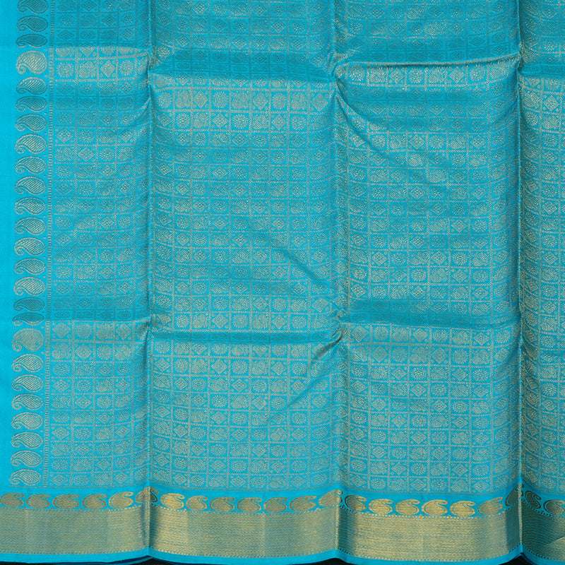 Hayagrivas Handloom Lime Green Kanjivaram Silk Saree with Sky Blue Border KBE2179A15-2