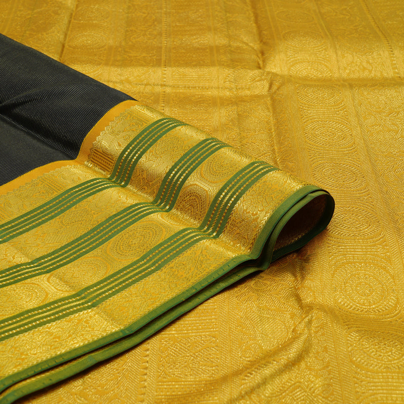 Hayagrivas Handloom Black Kanjivaram Silk Saree with Sampanga Yellow Border KBE2179A16-1