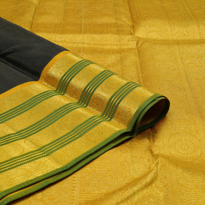 Hayagrivas Handloom Black Kanjivaram Silk Saree with Sampanga Yellow Border KBE2179A16-1