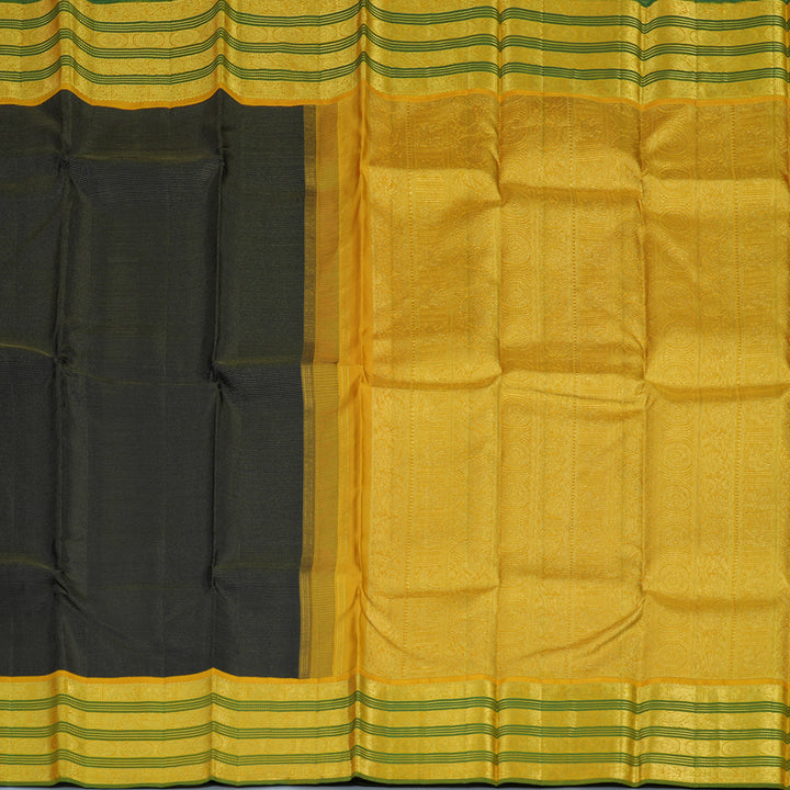Hayagrivas Handloom Black Kanjivaram Silk Saree with Sampanga Yellow Border KBE2179A16-1