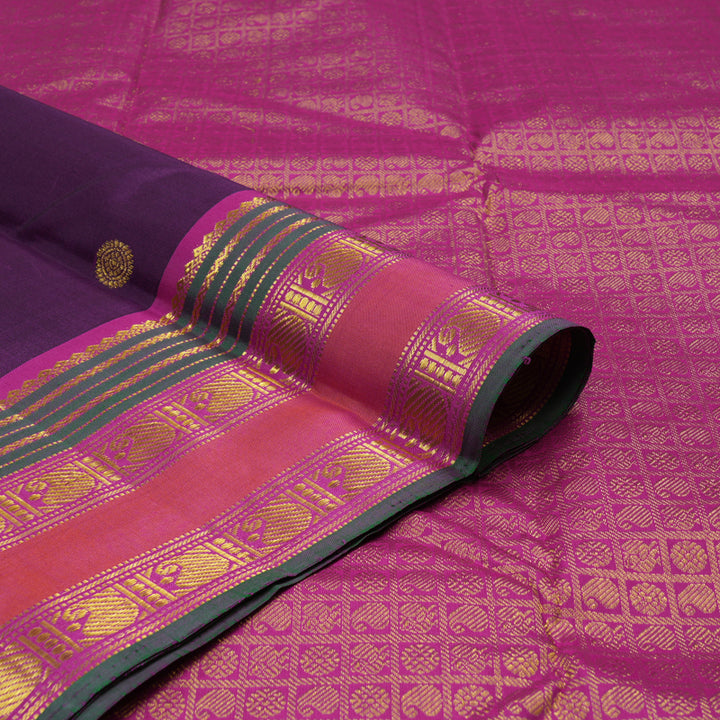 Hayagrivas Handloom Violet Kanjivaram Silk Saree with Magenta Border KBE2179A8-2